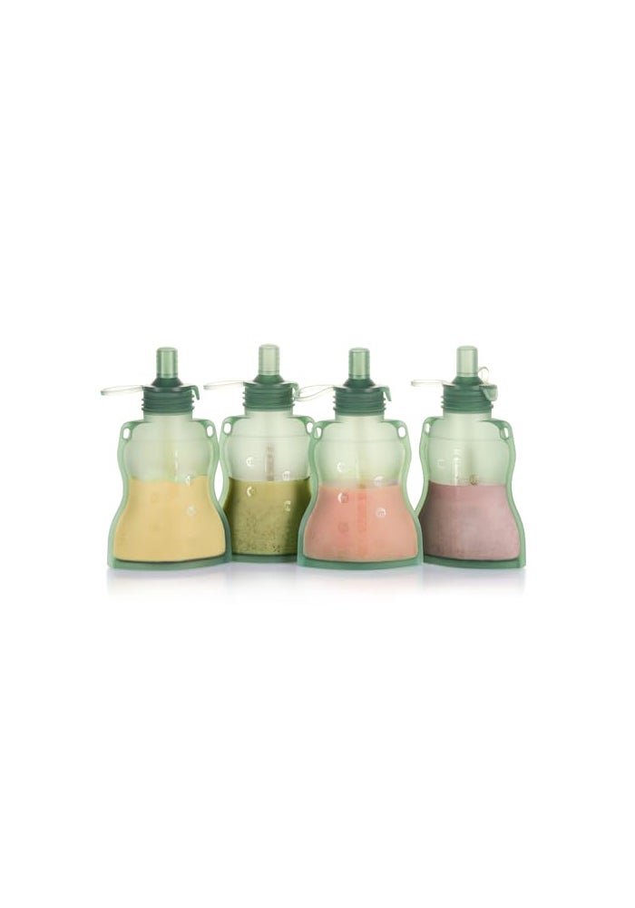 haakaa Baby Food Pouch Refillable Baby Squeeze Silicone Yummy Pouch Soft Reusable Squeeze Storage Food Pouch for Kids ToddlerHome Made Food PureeSmoothie Pouch Bag 4oz 4 Pack6mPea Green - Image 1