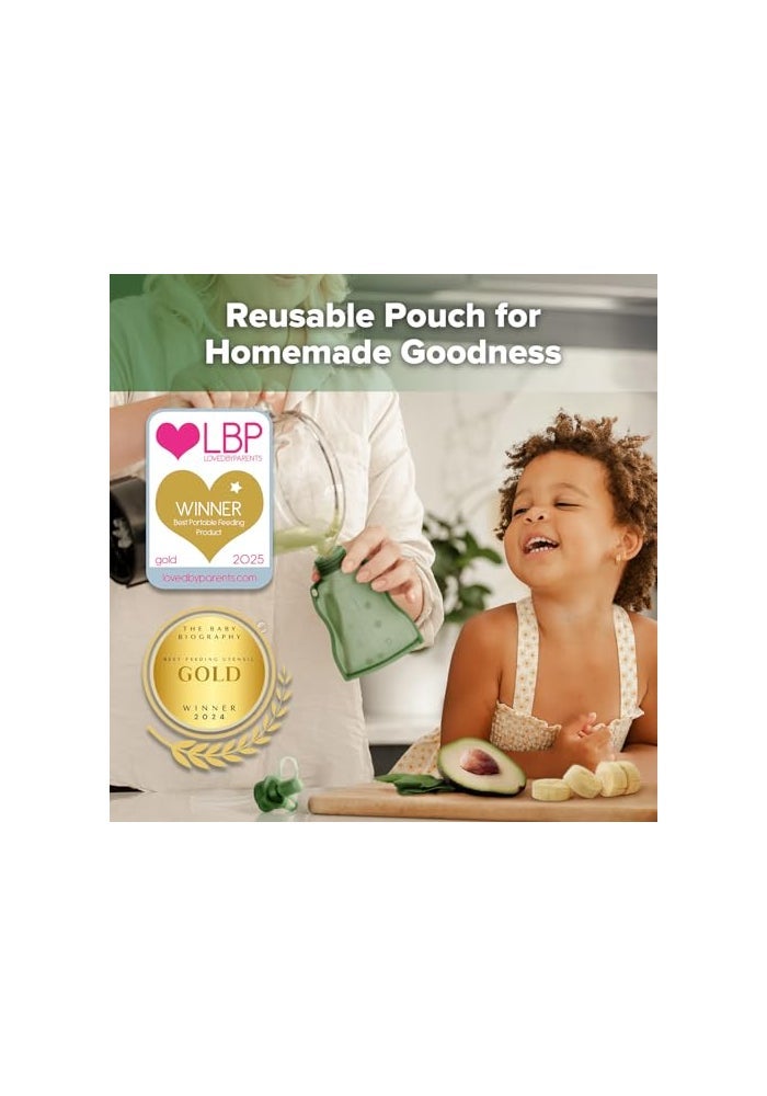 haakaa Baby Food Pouch Refillable Baby Squeeze Silicone Yummy Pouch Soft Reusable Squeeze Storage Food Pouch for Kids ToddlerHome Made Food PureeSmoothie Pouch Bag 4oz 4 Pack6mPea Green - Image 3