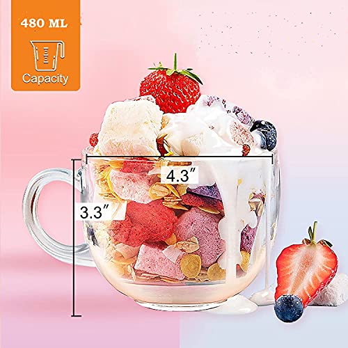 KHOLAD Glass Soup Bowl Mugs Heat Resistant Large Clear Coffee Mug with Handle for Milk Latte Cappuccinos Tea Bag Beverage 450ml Set of 2, Soup Mug - Image 5