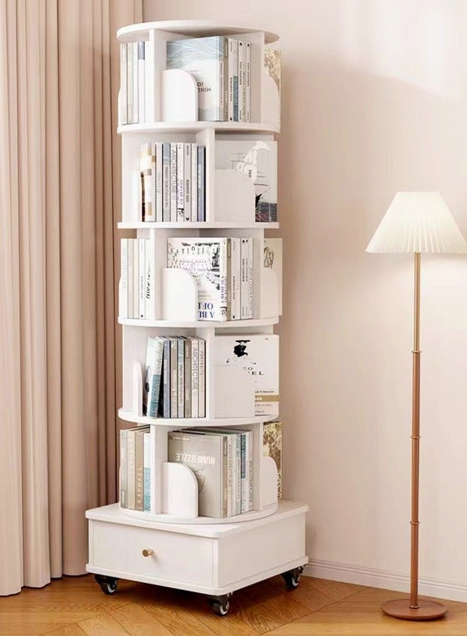 C&C Home Moveable Multi Layers 360 Degrees Rotatable Corner Bookshelves Floor Standing Bookcase Storage Rack Multifunction Display Shelves with Storage Drawer for Living Room Bedroom Office 46x46x173 cm - Image 1