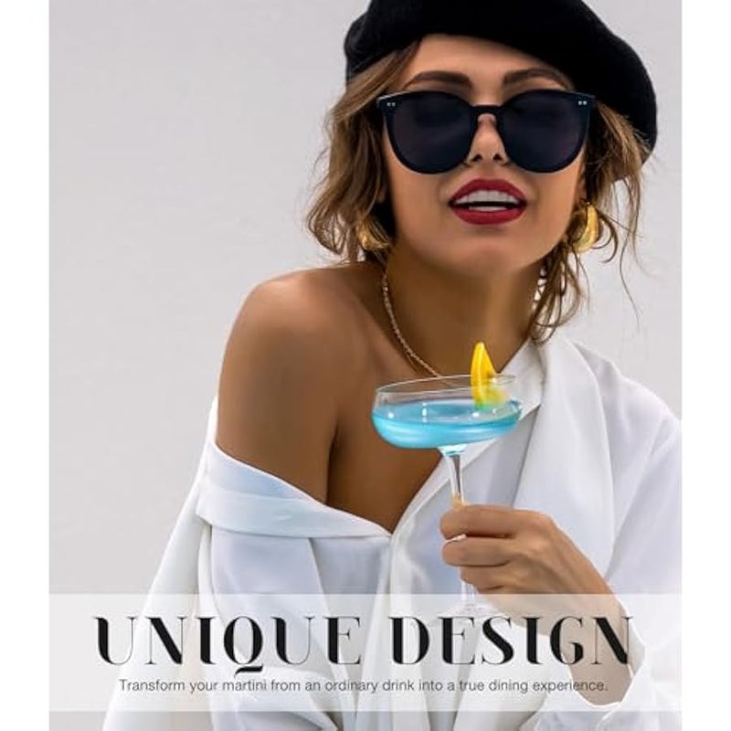 عربست اكواب مارتيني فريدة من نوعها من لونا اند مانثا | مجموعة من 4 قطع | 8 اونصة كريستال دائرية | مجموعة كؤوس كوكتيل ارت ديكو للمشروبات المختلطة | زجاج كوبيه فاخر منفوخ يدويًا بلون ذهبي فاتح - Image 2