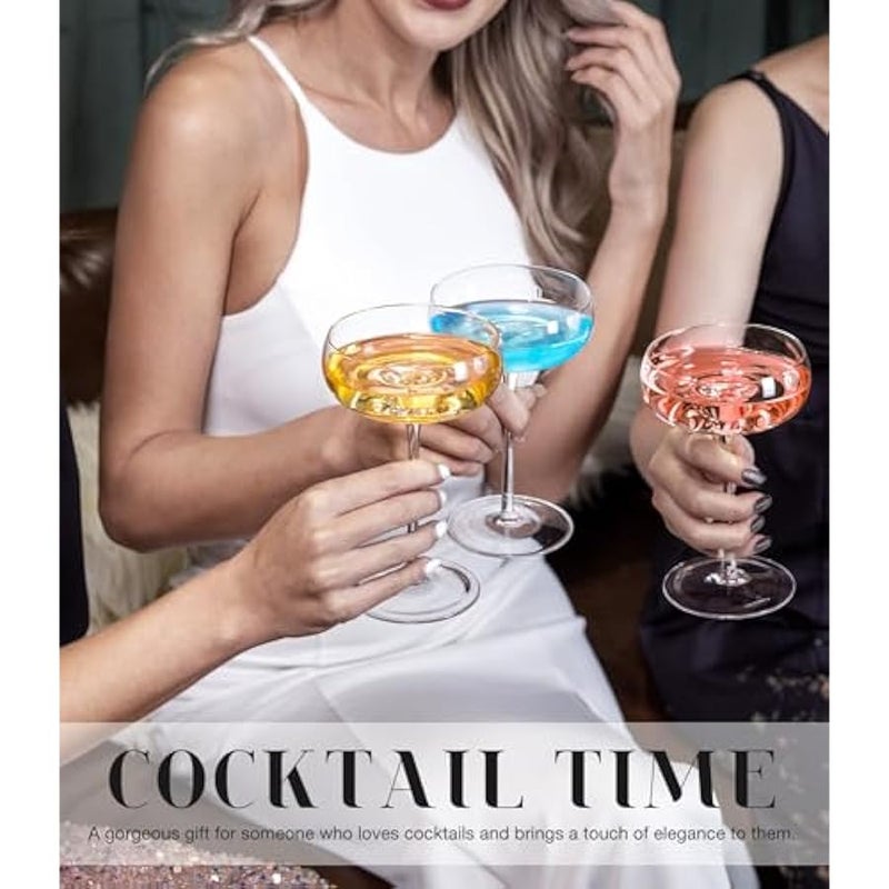 عربست اكواب مارتيني فريدة من نوعها من لونا اند مانثا | مجموعة من 4 قطع | 8 اونصة كريستال دائرية | مجموعة كؤوس كوكتيل ارت ديكو للمشروبات المختلطة | زجاج كوبيه فاخر منفوخ يدويًا بلون ذهبي فاتح - Image 3