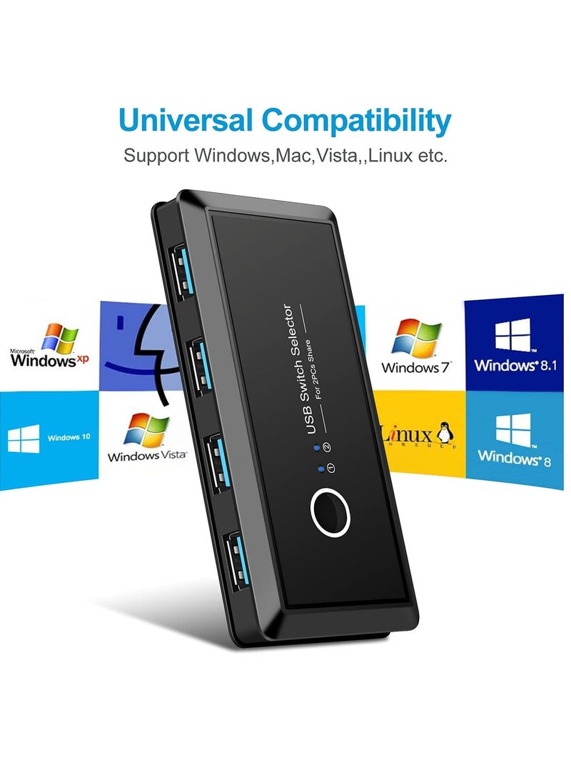 سيوسي محدد مفتاح USB ، أجهزة الكمبيوتر Share 4 منافذ 2 محول محول طرفي Hub PC طابعة ماسح ضوئي لوحة مفاتيح وماوس مع مفتاح زر واحد وكابلان USB 3.0  - Image 3