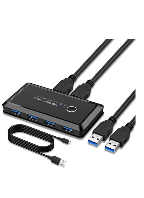 محدد مفتاح USB ، أجهزة الكمبيوتر Share 4 منافذ 2 محول محول طرفي Hub PC طابعة ماسح ضوئي لوحة مفاتيح وماوس مع مفتاح زر واحد وكابلان USB 3.0