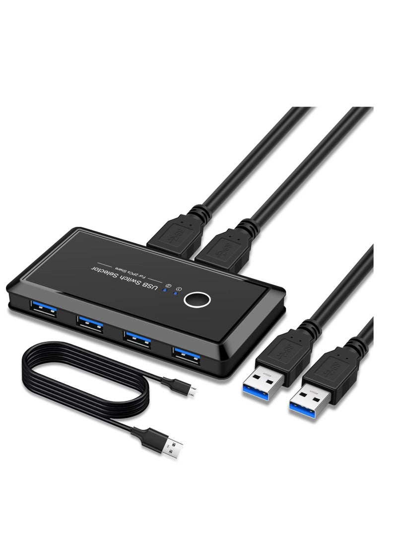 سيوسي محدد مفتاح USB ، أجهزة الكمبيوتر Share 4 منافذ 2 محول محول طرفي Hub PC طابعة ماسح ضوئي لوحة مفاتيح وماوس مع مفتاح زر واحد وكابلان USB 3.0  - Image 1