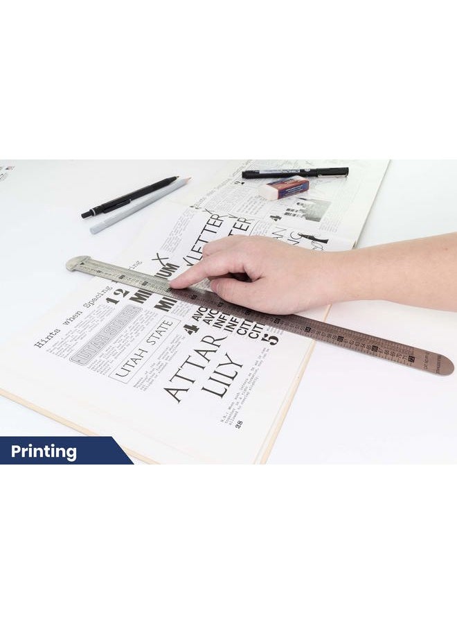 Pacific Arc 12 inch Pica Pole Metal Ruler, with Pica, Points, Inches, and Agate Measurements, Stainless Steel Ruler for Drafting - Image 5