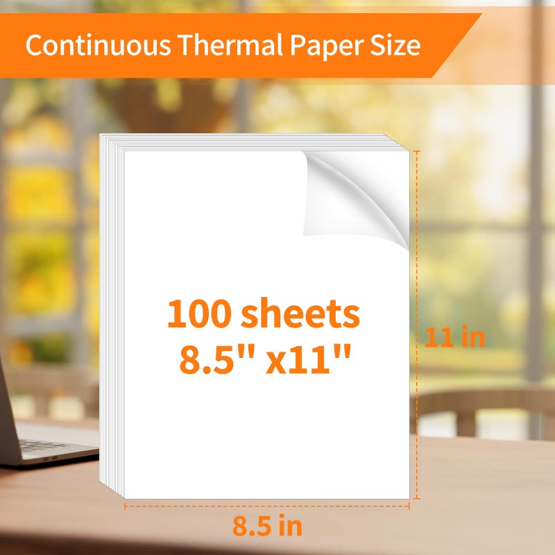FungLam Thermal Printer Paper 8.5â€ x 11â€, US Letter Thermal Papers, Continuous Perforated Folding Paper, Compatible with JADENS/Itari M08F Printers, 100 Sheet. - Image 2