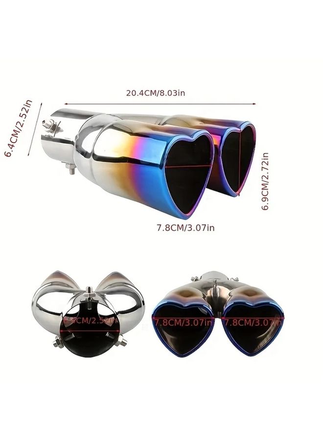 Automotive Dual Outlet Exhaust Pipe Stainless Steel Red Heart Shaped Rear Nozzle Tailpipe Bend - Image 2