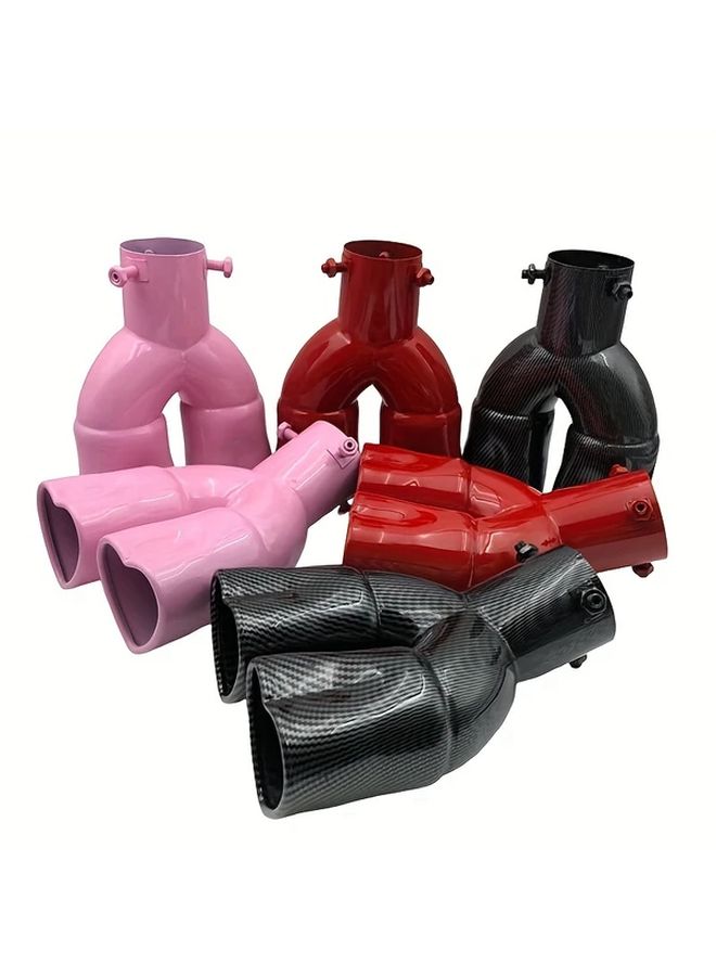 Automotive Dual Outlet Exhaust Pipe Stainless Steel Red Heart Shaped Rear Nozzle Tailpipe Bend - Image 1