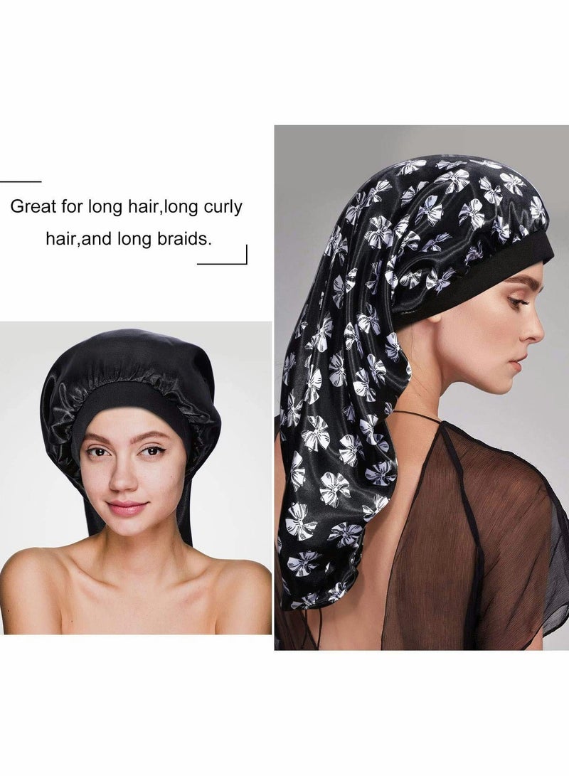 Satin Sleep Cap, Long Braids Hair, Silk Long Satin Bonnet Sleep Cap, Soft Elastic Band Loose Cap Bonnets Night Hat Good Sleeping for Women Dreadlocks, Braid Long Hair, Curly Hair, 3 Pack - Image 2