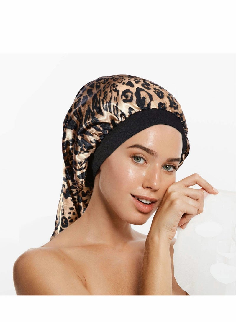 Satin Sleep Cap, Long Braids Hair, Silk Long Satin Bonnet Sleep Cap, Soft Elastic Band Loose Cap Bonnets Night Hat Good Sleeping for Women Dreadlocks, Braid Long Hair, Curly Hair, 3 Pack - Image 4