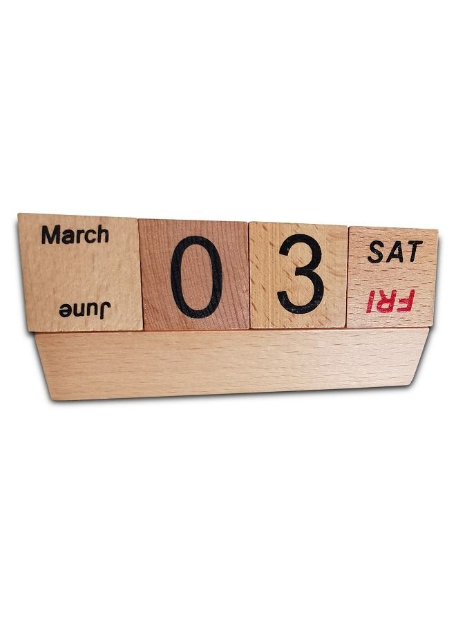 Wooden block perpetual desktop calendar  with pen and  card holder - Image 2