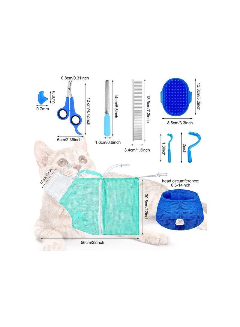 9 Pieces Anti Bite and Anti Scratch Cat Grooming Bag set turquoise - Image 3