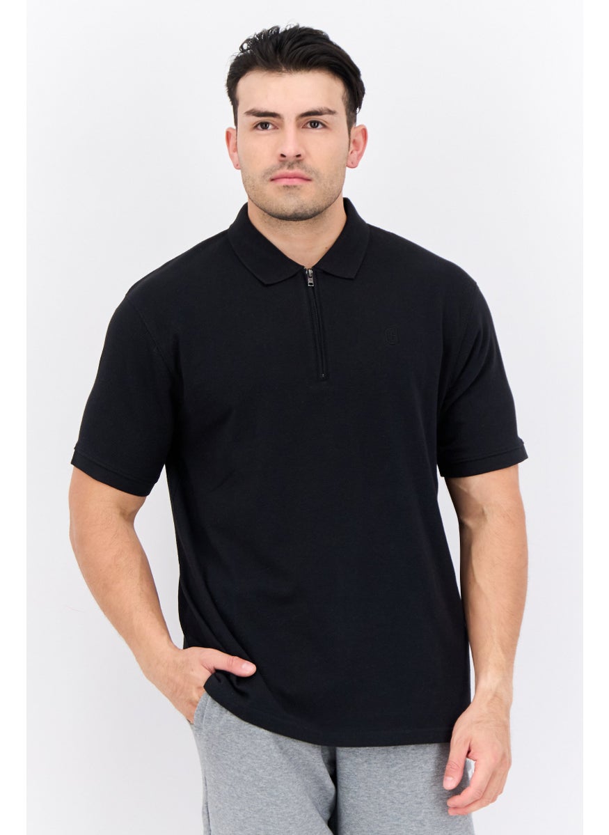 CROSSHATCH Men Regular Fit Embroidered Short Sleeves Polo, Black  - Image 1