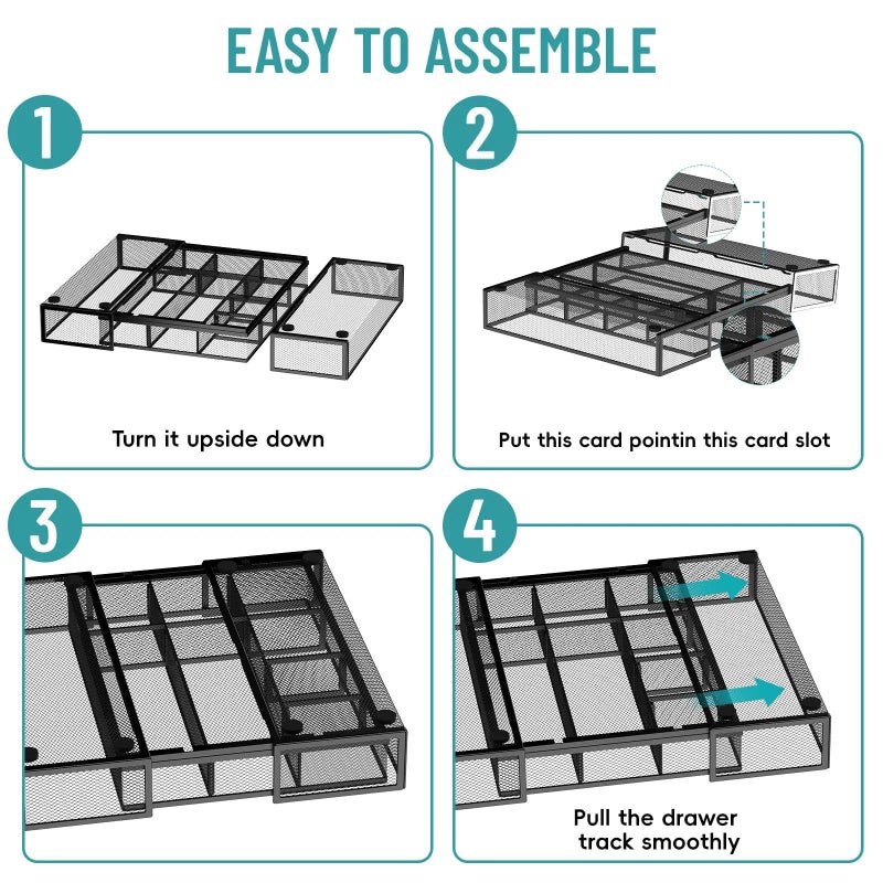 ReePlan Expandable Desk Drawer Organizer Tray with 10 Adjustable Compartments, Metal Mesh Office Drawer Organizer, Versatile Desk Organizer for Home, School Supplies, Makeup Vanity & Jewelry (Black) - Image 3