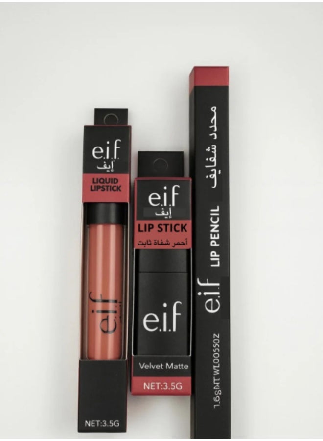 إلف مجموعة الشفاه ايف بدرجة النيود المثالية - روج سائل italian rose - روج جاف 08 - محدد شفاة 09 - Image 2