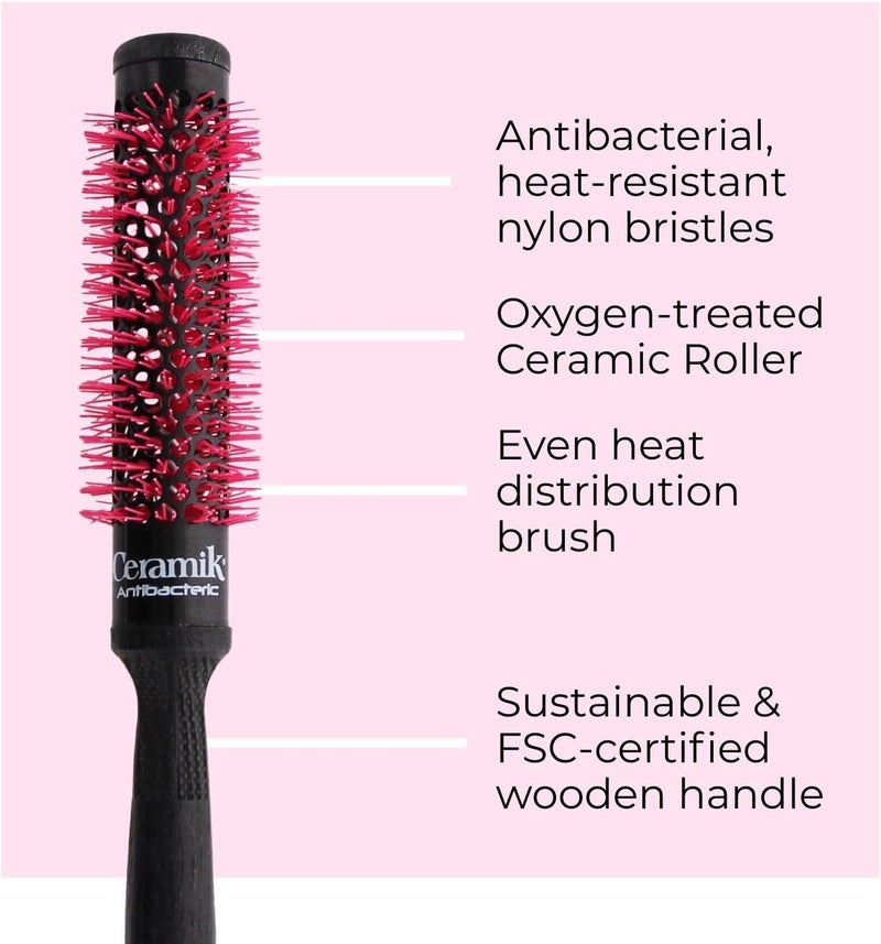 TEK Ceramic Antibacterial Thermal Brush with Oxygen Roller Treatment - 24 mm Diameter, Handmade in Italy - Image 3