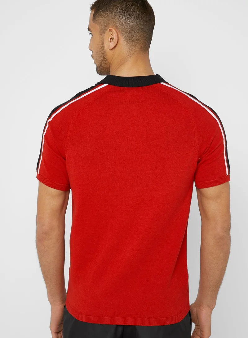 NEW LOOK Shoulder Stripe Half Zip Polo