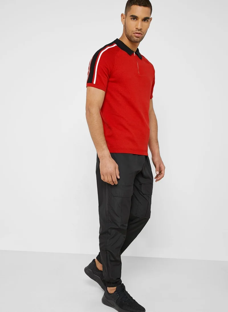NEW LOOK Shoulder Stripe Half Zip Polo