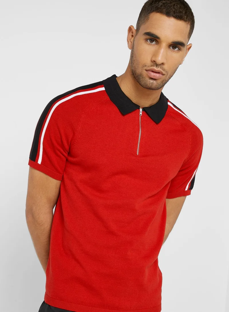 NEW LOOK Shoulder Stripe Half Zip Polo