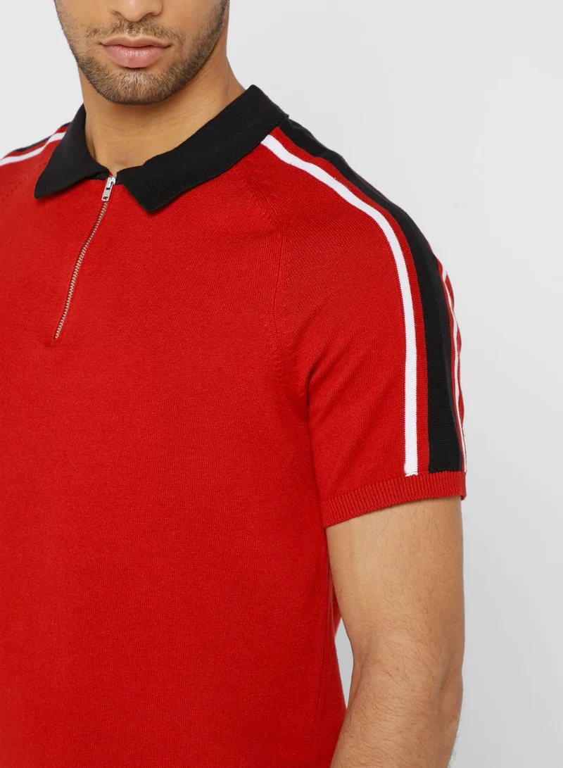NEW LOOK Shoulder Stripe Half Zip Polo