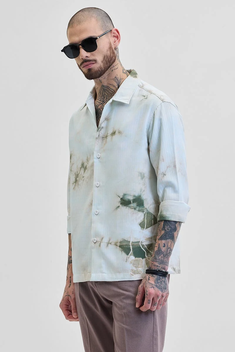 سنيتش قميص أزرق فاتح مصبوغ يدويًا بتصميم ذاتي