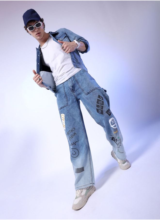 The Indian Garage Co - Men Baggy Placement Print Mid-Rise Stretchable Jeans - Image 1