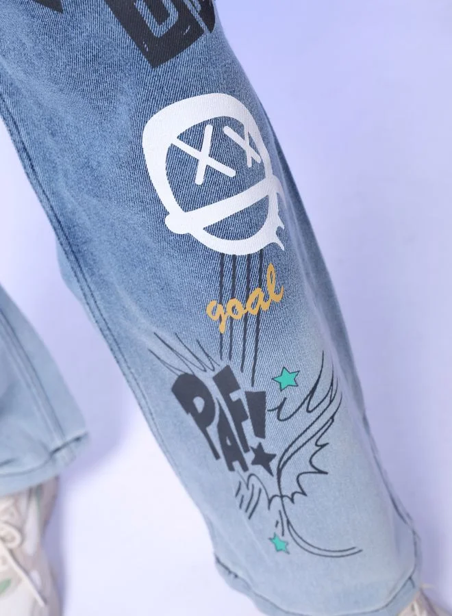 ذا انديان كراج كو Men Baggy Placement Print Mid-Rise Stretchable Jeans
