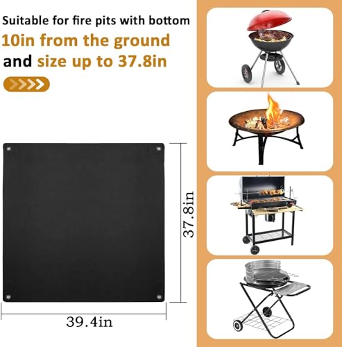 PAMASE Fire Pit Mat - 37.8x39.4in Fireproof Blanket for Under Fire Pit, Compatible with Solo Stove, Heat Resistant Rug for Outside Indoor Wooden Deck Grass Lawn Protection - Black - Image 5