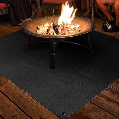 PAMASE Fire Pit Mat - 37.8x39.4in Fireproof Blanket for Under Fire Pit, Compatible with Solo Stove, Heat Resistant Rug for Outside Indoor Wooden Deck Grass Lawn Protection - Black - Image 4