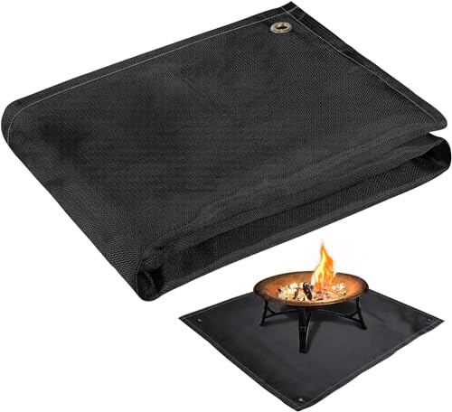 PAMASE Fire Pit Mat - 37.8x39.4in Fireproof Blanket for Under Fire Pit, Compatible with Solo Stove, Heat Resistant Rug for Outside Indoor Wooden Deck Grass Lawn Protection - Black - Image 1