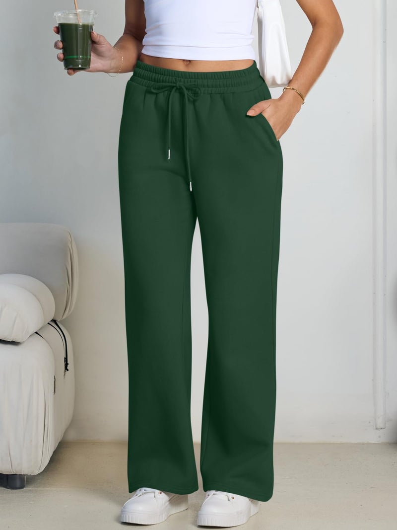 Trendy Queen Womens Wide Leg Sweatpants High Waisted Baggy Lounge Pants Drawstring Fall Fashion Outfits 2025 Joggers with Pockets Green XL - Image 2