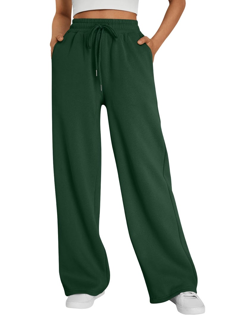 Trendy Queen Womens Wide Leg Sweatpants High Waisted Baggy Lounge Pants Drawstring Fall Fashion Outfits 2025 Joggers with Pockets Green XL - Image 1