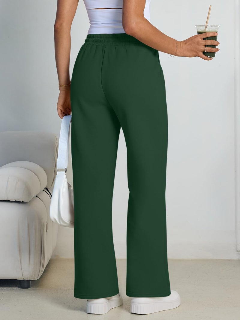 Trendy Queen Womens Wide Leg Sweatpants High Waisted Baggy Lounge Pants Drawstring Fall Fashion Outfits 2025 Joggers with Pockets Green XL - Image 4