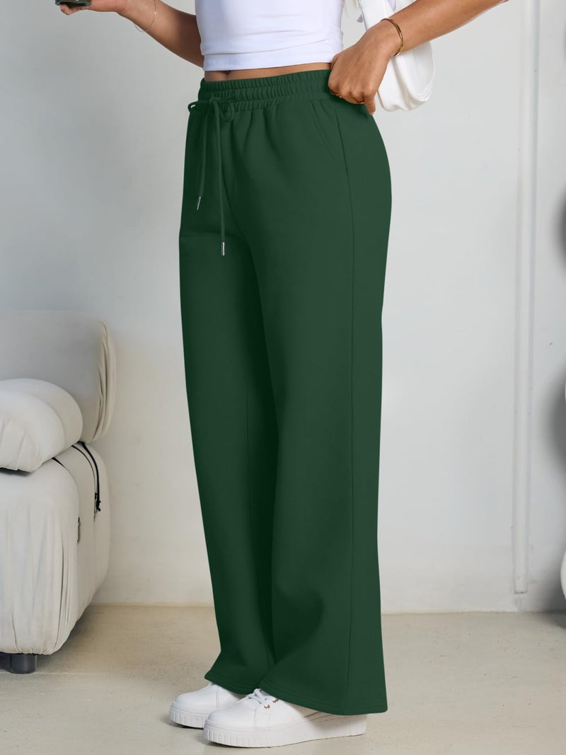 Trendy Queen Womens Wide Leg Sweatpants High Waisted Baggy Lounge Pants Drawstring Fall Fashion Outfits 2025 Joggers with Pockets Green XL - Image 3