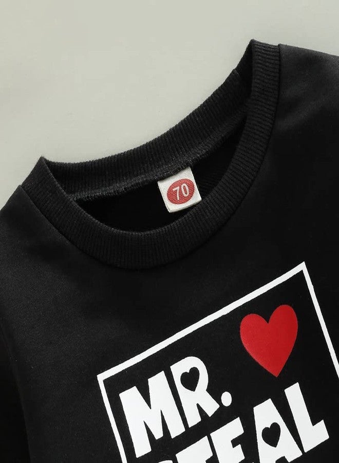 YINGISFITM Toddler Baby Boy Valentines Clothes Mr Steal My Heart Crewneck Sweatshirt Shirt Top Pants Spring Outfit (Black,2-3T) - Image 3