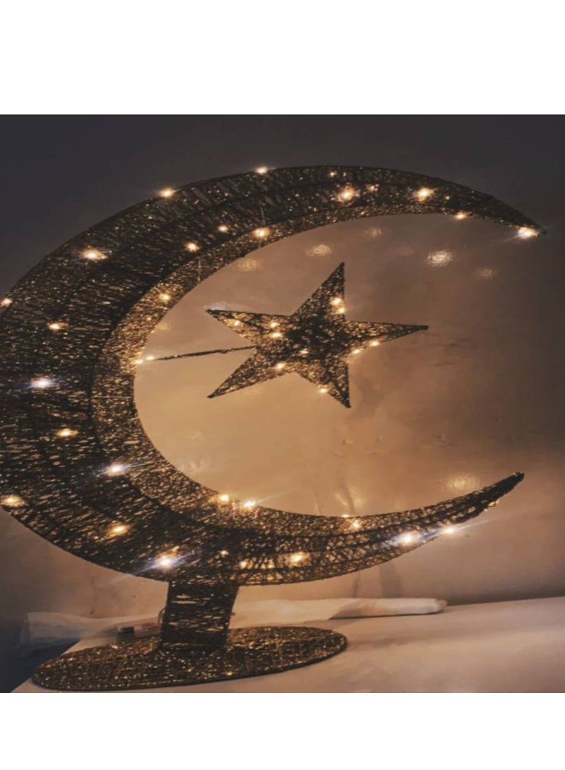 Decor Large Eid Metal Moon Star Light Decor LED Ramadan Mubarak Crescent Lamp Ramadan Decorative LED Crescent Star Moon Lamp Stand With Battery Powered - Image 2
