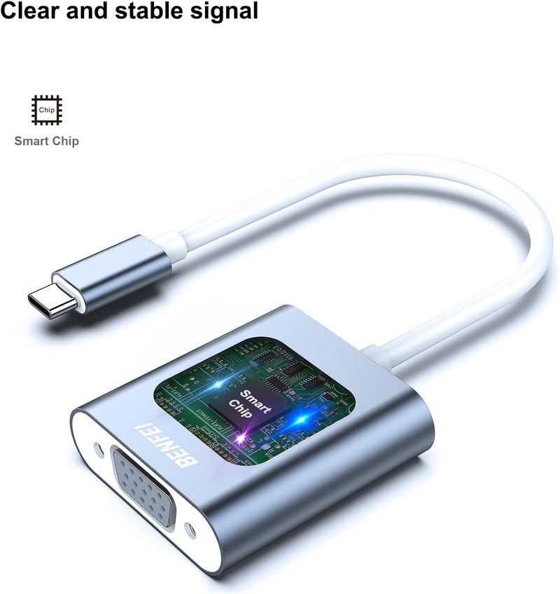 Benfei محول USB C إلى VGA حزمة 2، متوافق مع iPhone 15 Pro/Max، MacBook Pro/Air 2023، iPad Pro، iMac، S23، XPS 17، Surface Book 3 والمزيد [هيكل ألمنيوم، رمادي] - Image 3