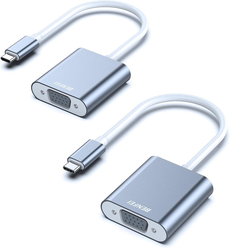 Benfei محول USB C إلى VGA حزمة 2، متوافق مع iPhone 15 Pro/Max، MacBook Pro/Air 2023، iPad Pro، iMac، S23، XPS 17، Surface Book 3 والمزيد [هيكل ألمنيوم، رمادي] - Image 1