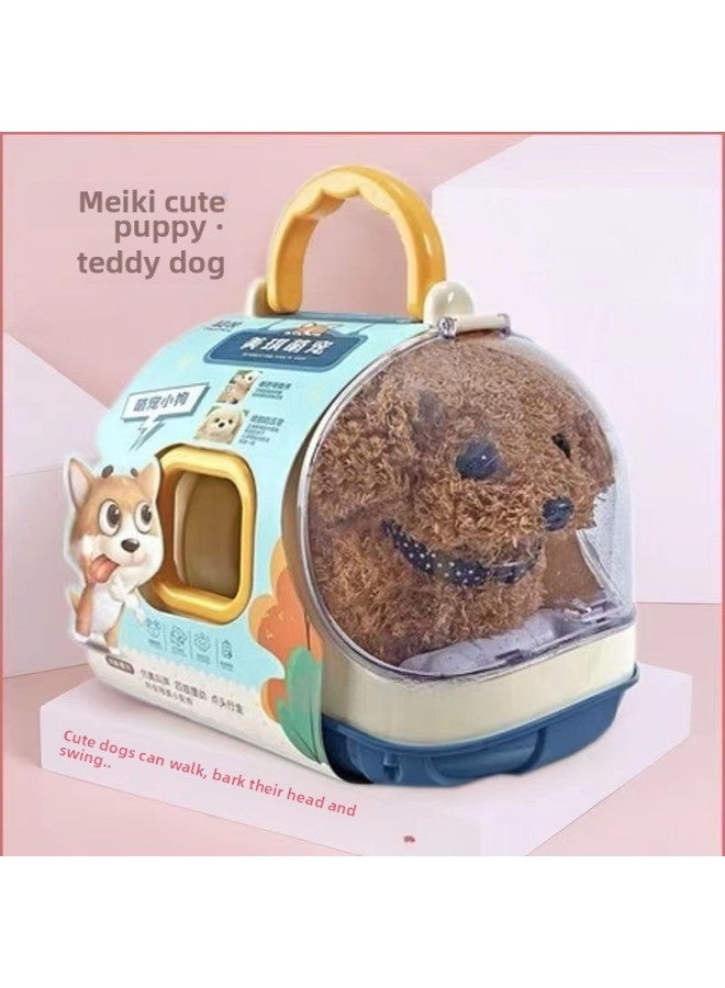 Children's Electric Simulation Small White Rabbit Will Call Girls Pet Doll Backpack Dog Gift Puzzle Plush Toy-Color:mc965 Pet Tote Blue Teddy-Specifications:[Rechargeable Battery Set] Long-lasting Cycle Convenient  - Image 1