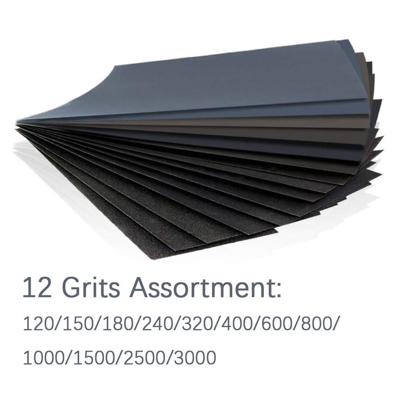 HSYMQ 24PCS Sand Paper Variety Pack Sandpaper 12 Grits Assorted for Wood Metal Sanding, Wet Dry Sandpaper 120/150/180/240/320/400/600/800/1000/1500/2500/3000 Grit - Image 2
