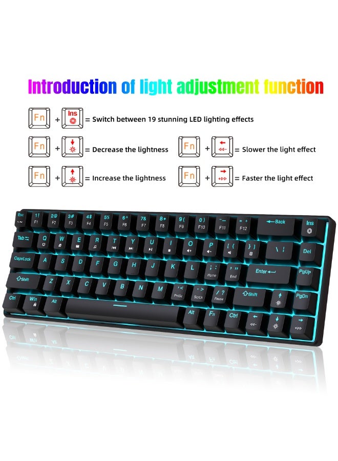English Arabic Wired Mechanical Gaming Keyboard 68 keys with Blue Switches, ice blue LED Backlit, 60% Ultra-Compact Computer Keyboard for Windows Vista/XP/7/8/10/11, MAC IOS, and Linux system - Image 3