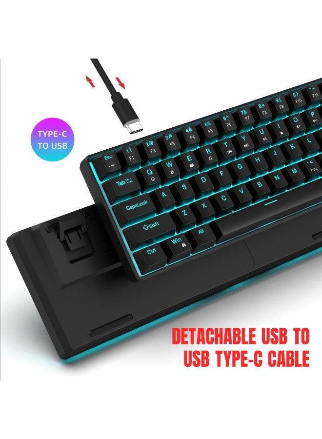 English Arabic Wired Mechanical Gaming Keyboard 68 keys with Blue Switches, ice blue LED Backlit, 60% Ultra-Compact Computer Keyboard for Windows Vista/XP/7/8/10/11, MAC IOS, and Linux system - Image 4