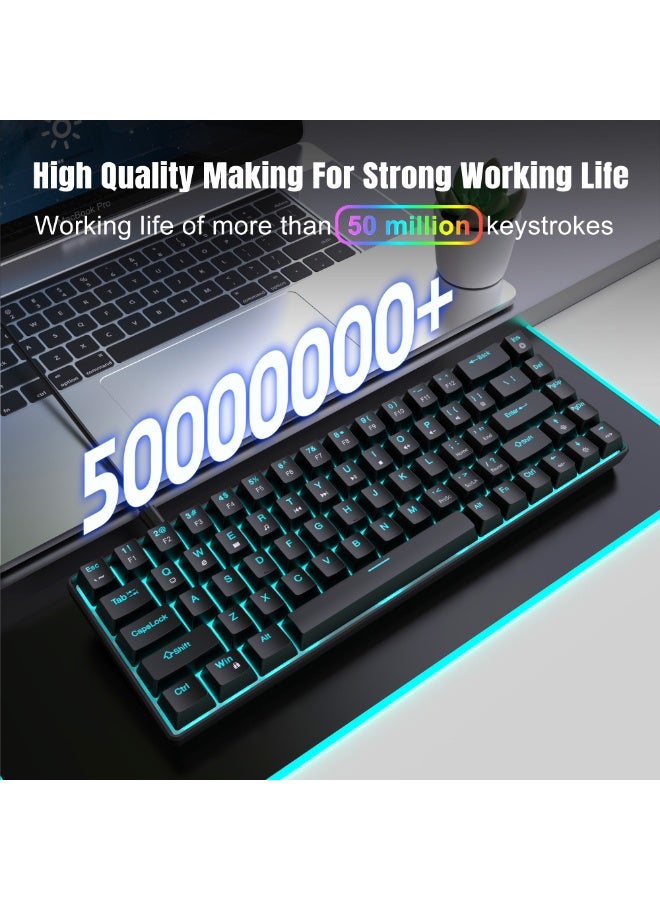 English Arabic Wired Mechanical Gaming Keyboard 68 keys with Blue Switches, ice blue LED Backlit, 60% Ultra-Compact Computer Keyboard for Windows Vista/XP/7/8/10/11, MAC IOS, and Linux system - Image 5