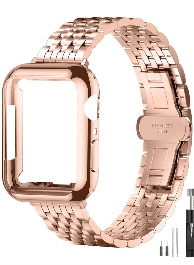 QUNDAXI - for Apple Watch Band 40mm 41mm 38mm 45mm 44mm 42mm Series 8 7 6 5 4 3 2 1 SE SE2 Women and Men Watchband,Stainless Steel Metal for iWatch Bands (42mm 44mm 45mm, Rose gold) - Image 1