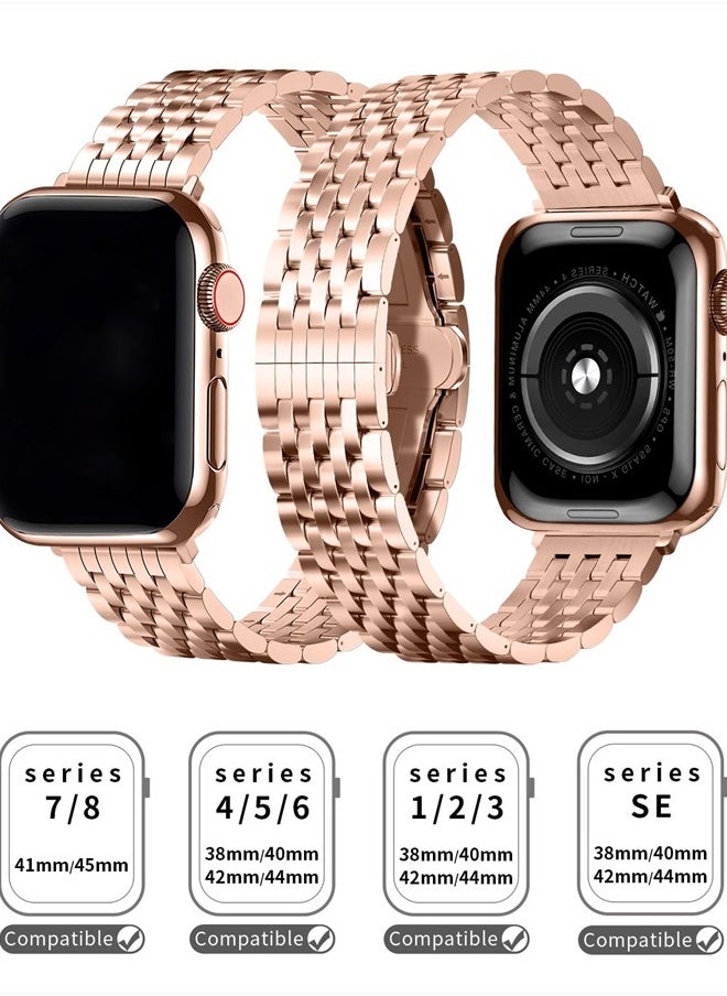 QUNDAXI - for Apple Watch Band 40mm 41mm 38mm 45mm 44mm 42mm Series 8 7 6 5 4 3 2 1 SE SE2 Women and Men Watchband,Stainless Steel Metal for iWatch Bands (42mm 44mm 45mm, Rose gold) - Image 1
