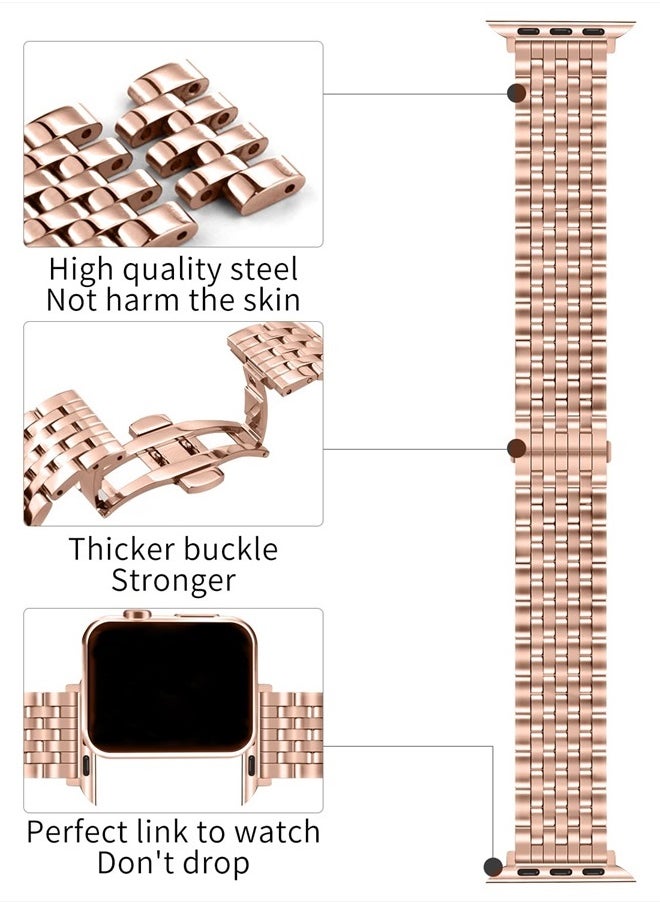 QUNDAXI - for Apple Watch Band 40mm 41mm 38mm 45mm 44mm 42mm Series 8 7 6 5 4 3 2 1 SE SE2 Women and Men Watchband,Stainless Steel Metal for iWatch Bands (42mm 44mm 45mm, Rose gold) - Image 1
