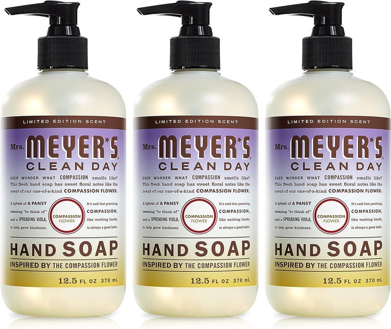 MRS. MEYER'S CLEAN DAY Hand Soap, Made with Essential Oils, Compassion Flower, 12.5 fl. oz - Pack Of 3 - Image 1