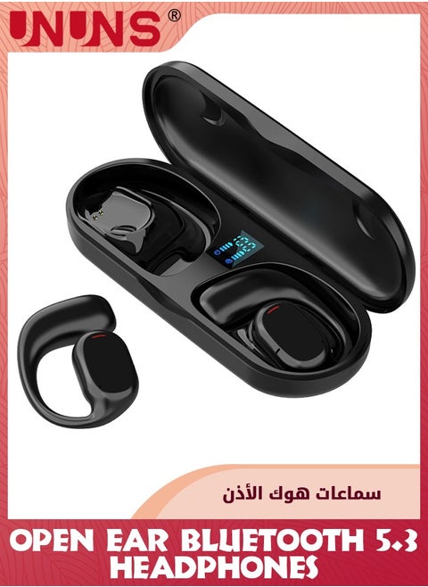سماعات أذن مفتوحة بتقنية البلوتوث 5.3، وسادات أذن لتوصيل الهواء مع خطافات للأذن، وإلغاء الضوضاء ENC، وصوت ستيريو غامر، وسماعات أذن لاسلكية مقاومة للماء مع حقيبة شحن لأجهزة iPhone Android PC