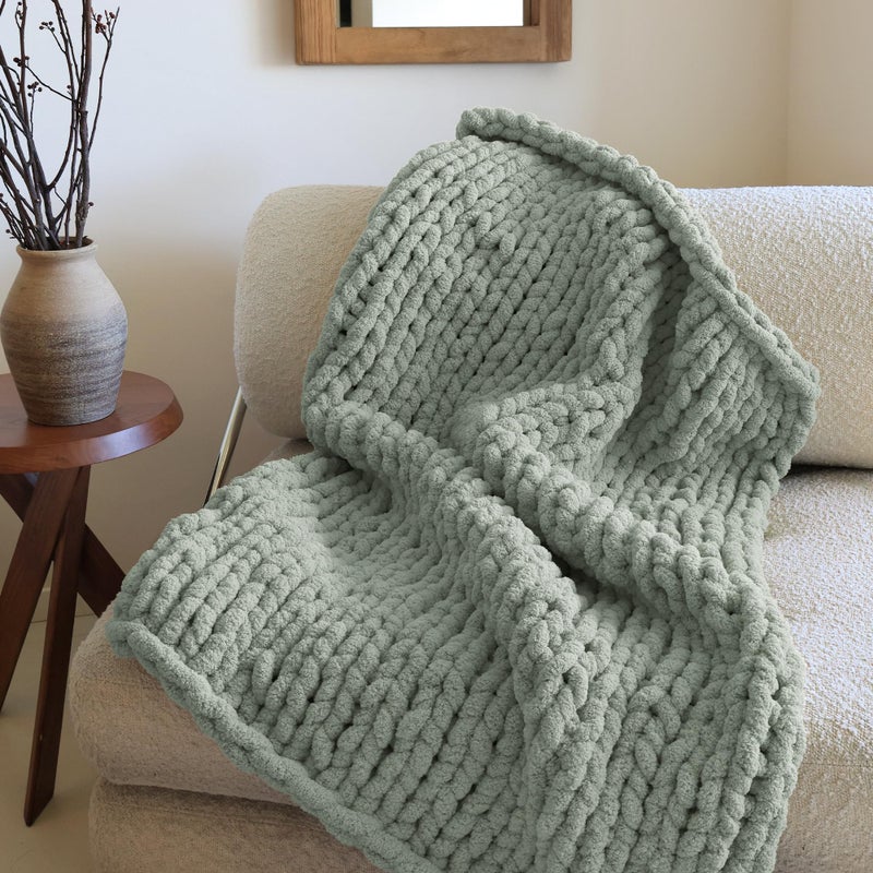 mellobello خيوط ميلوبيلو جامبو السميكة للحياكة اليدوية - خيوط شنيلا سميكة للغاية للتCrocheting - بطانية فاخرة ناعمة للغاية خيوط كبيرة 8 عبوات جامبو (27 ياردة، 8 أوقيات لكل خيط) أخضر مريمي - Image 2